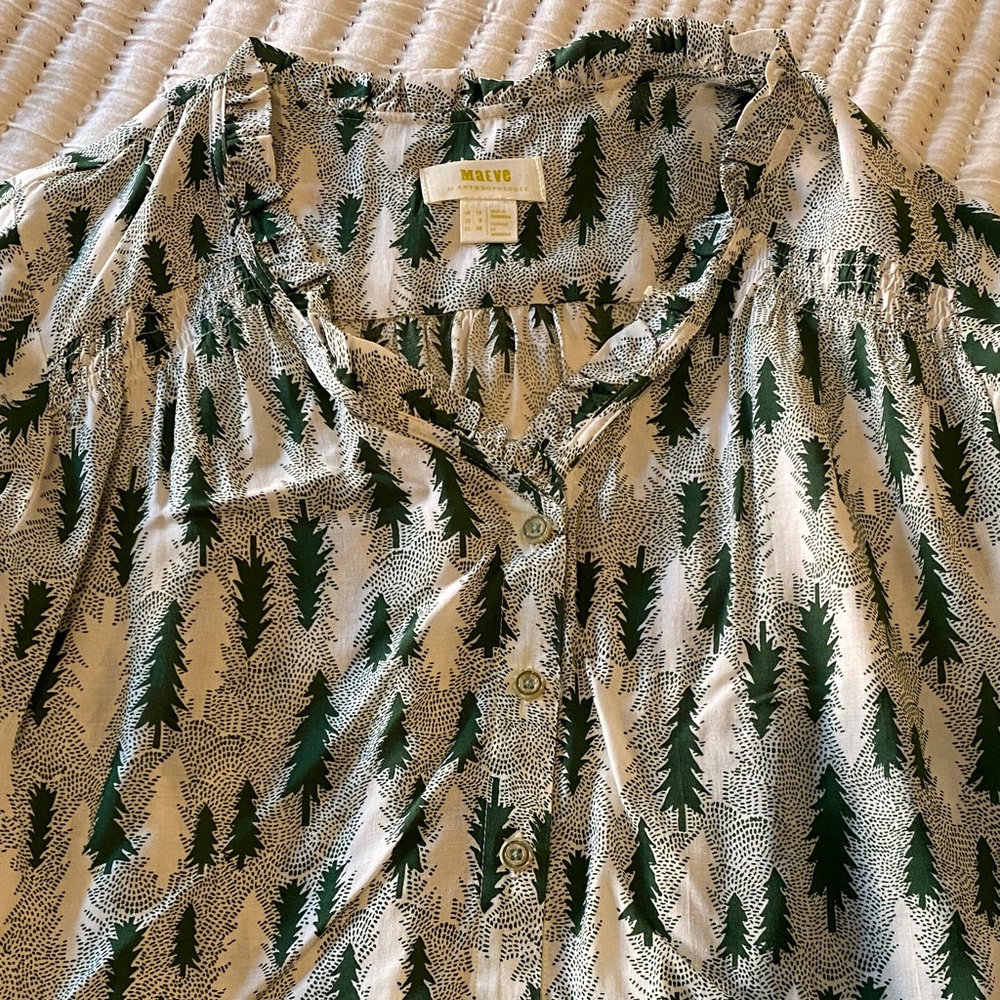 Anthropologie Maeve Forest Print Blouse
